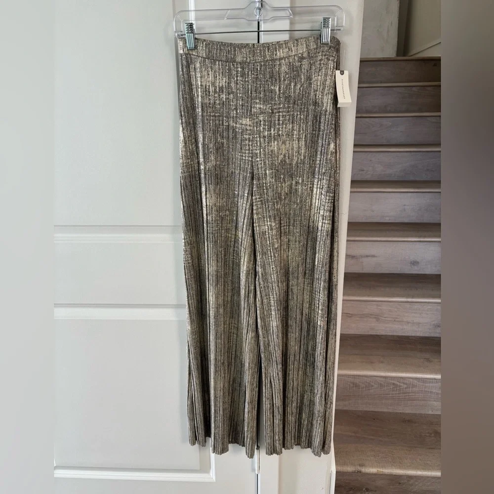 ANTHROPOLOGIE Elevenes Metallic Gold Wide Leg Pants - Picture 3 of 10